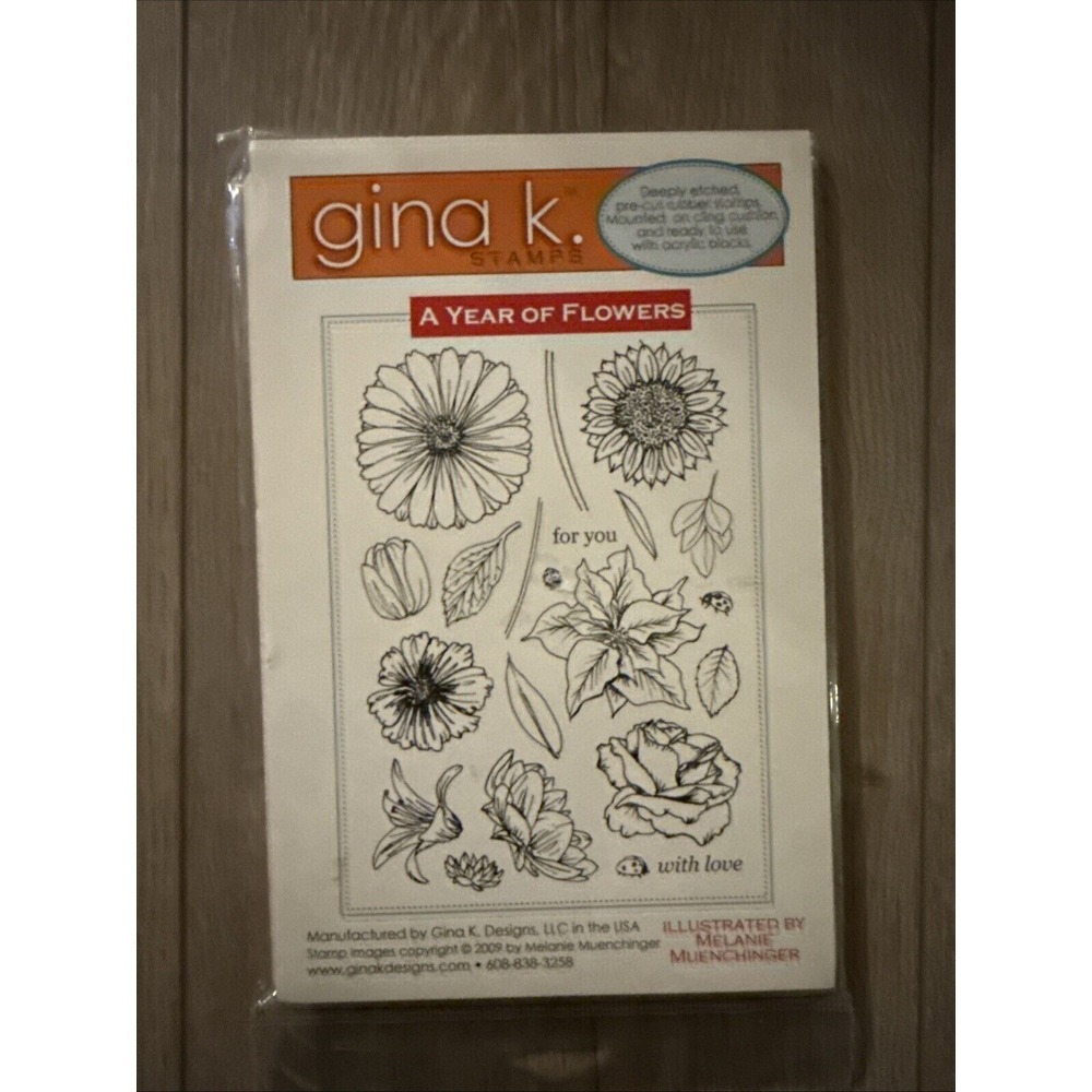 NEW Gina K. Stamps Rubber Cling Stamps A Year Of Flowers